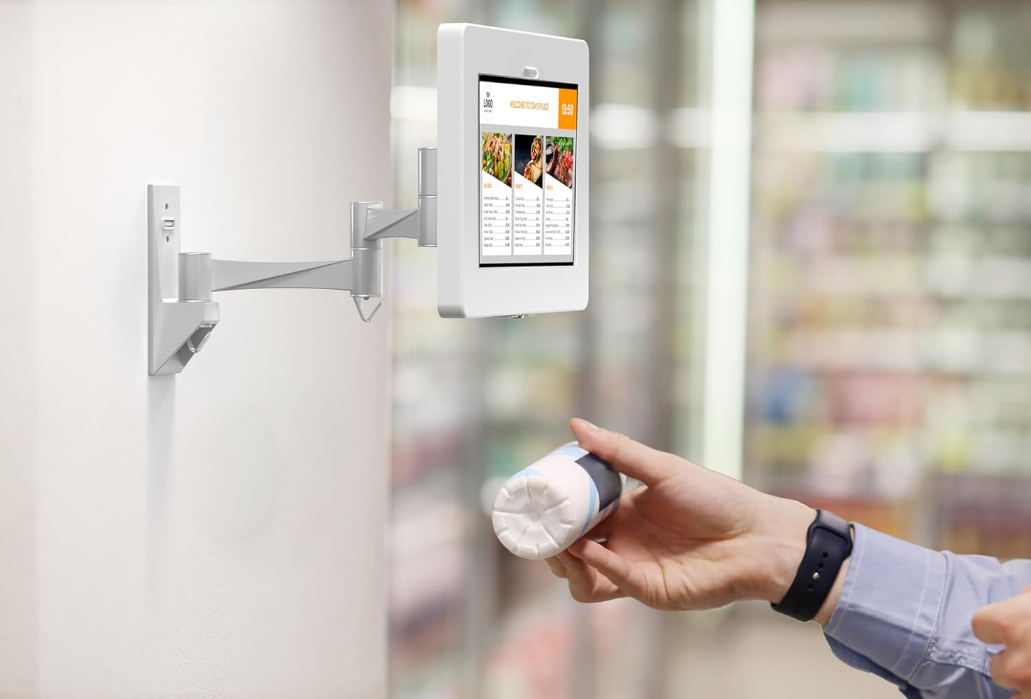 Premium Wall Mount Arm with Bar Code Scanner, White Wall Mount for iPad 11