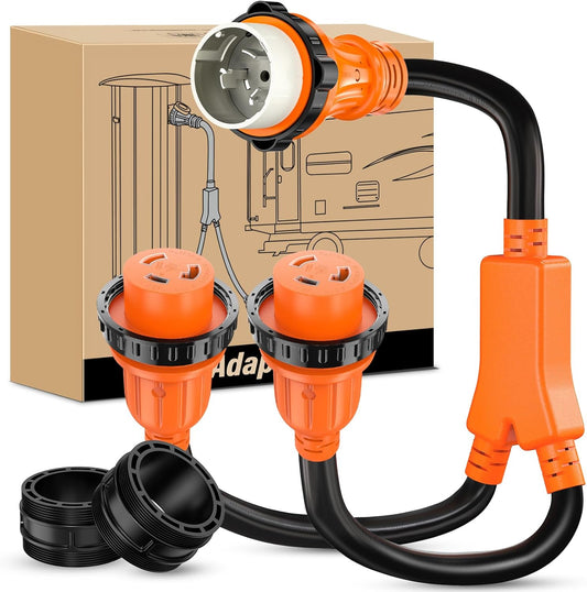 50 Amp RV Marine Boat Shore Power Y Splitter Adapter Cord, 125/250V7500W Cords w/Locking Rings & Waterproof