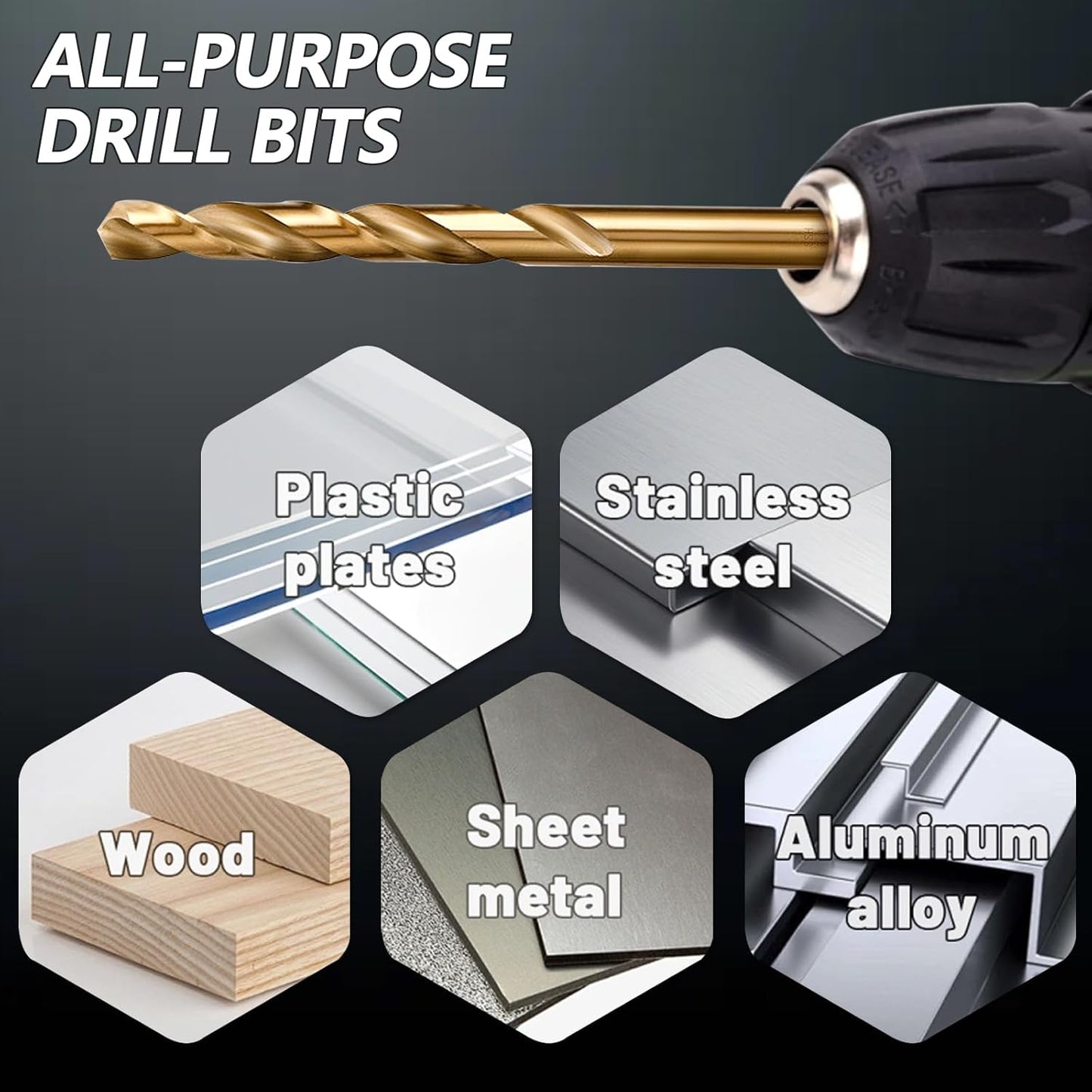 Drill Bit Set, 115Pcs M35 High Speed Steel Bits for Hardened Metals, Stainless Steel, Cast Iron and Wooden Plastics