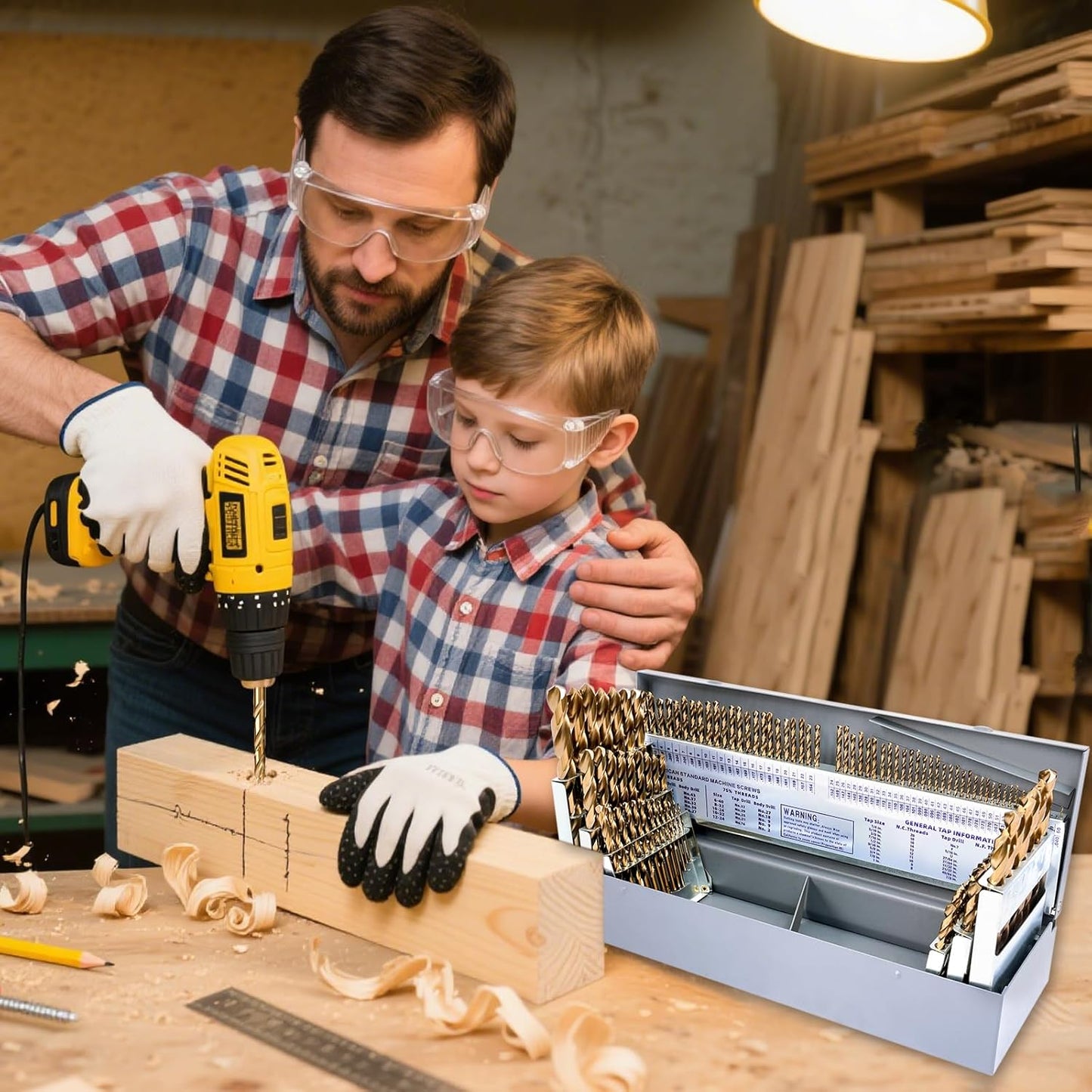 Drill Bit Set, 115Pcs M35 High Speed Steel Bits for Hardened Metals, Stainless Steel, Cast Iron and Wooden Plastics