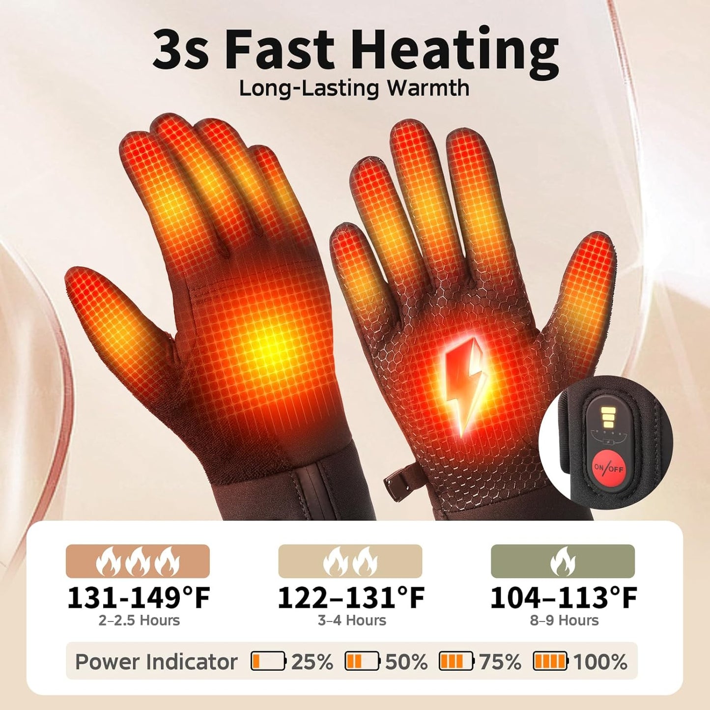 Sun Will Heated Ski Gloves for Men,Touchscreen Compatible,Waterproof Windproof Gloves (S)