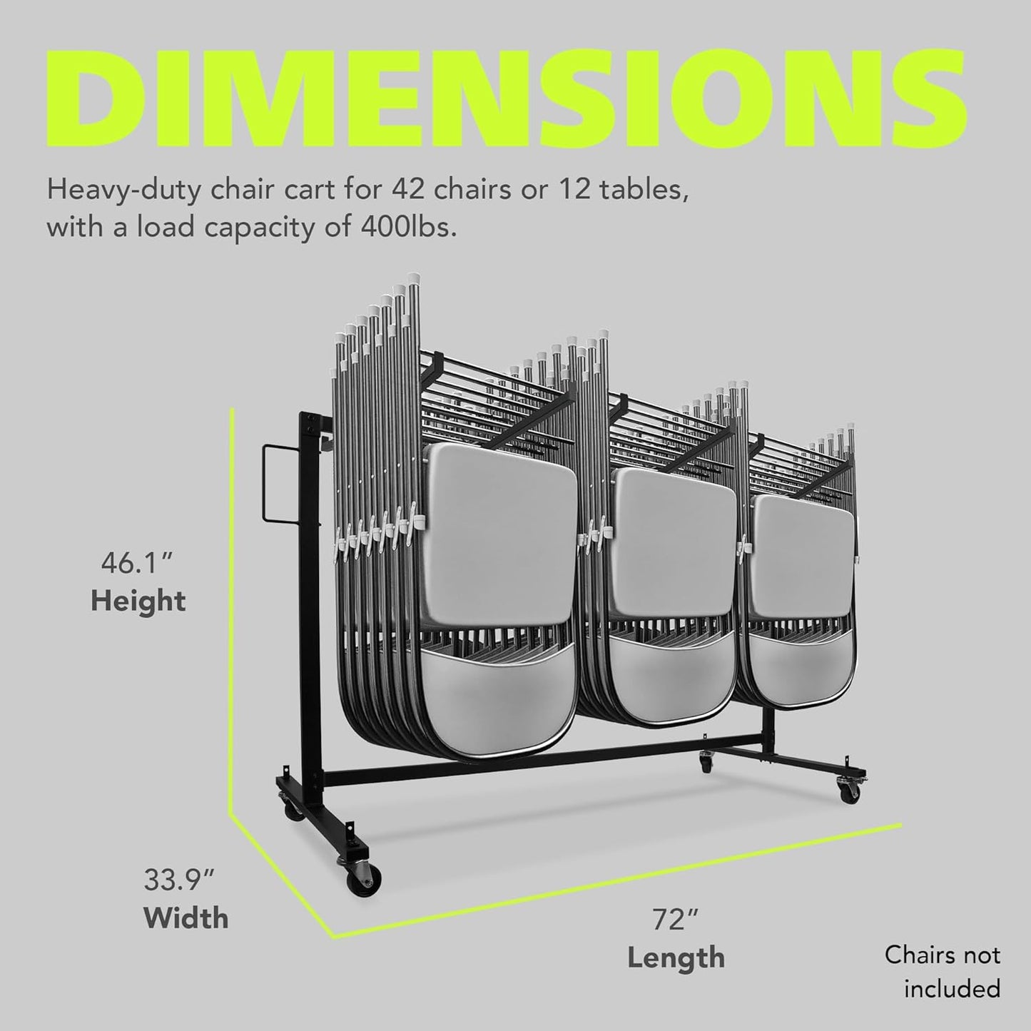400 LBS Capacity, Heavy-Duty Chair Cart for 42 Chairs or 12 Tables, Chair Storage Dolly with Wheels and Holders