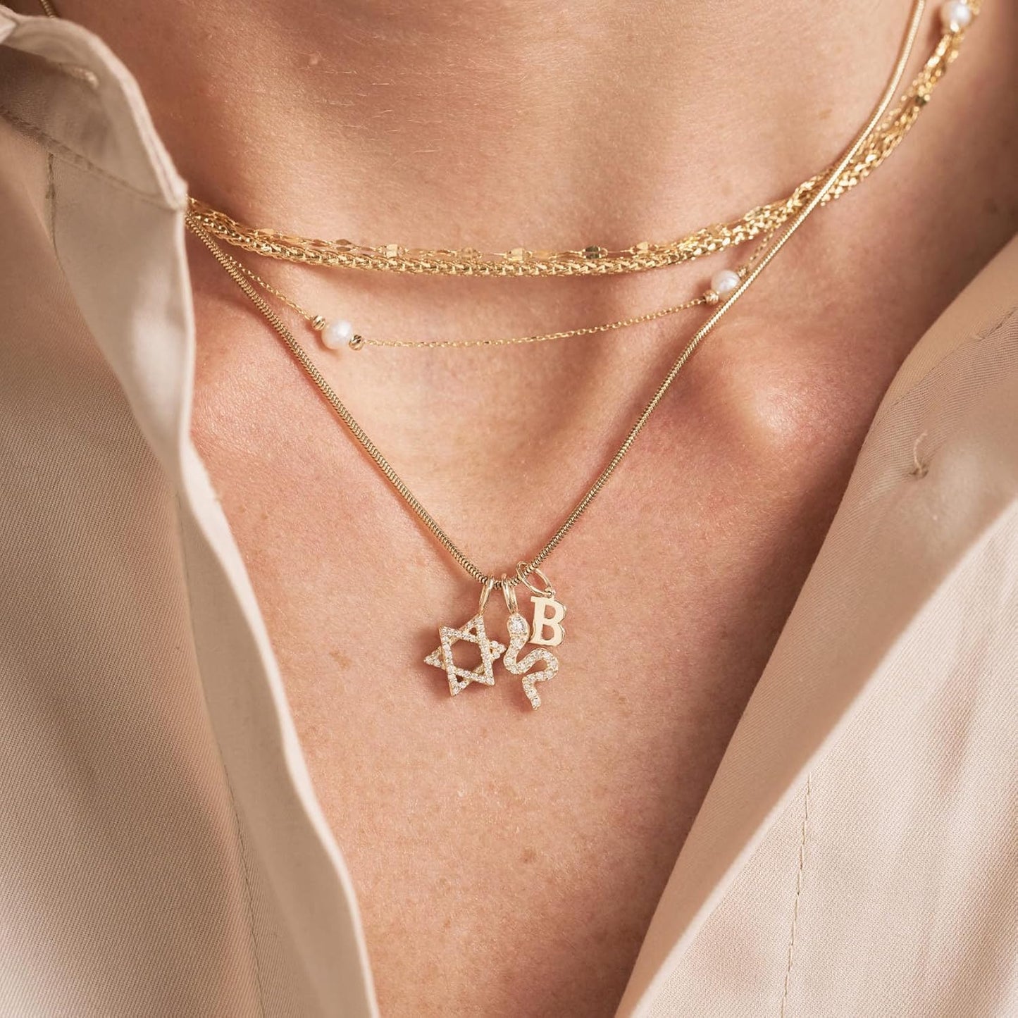 Diamond Star of David Charm 14K Solid Gold