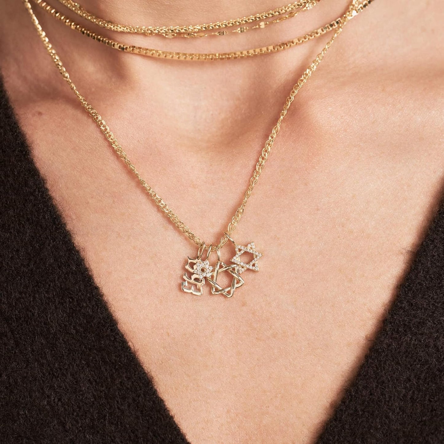 Diamond Star of David Charm 14K Solid Gold