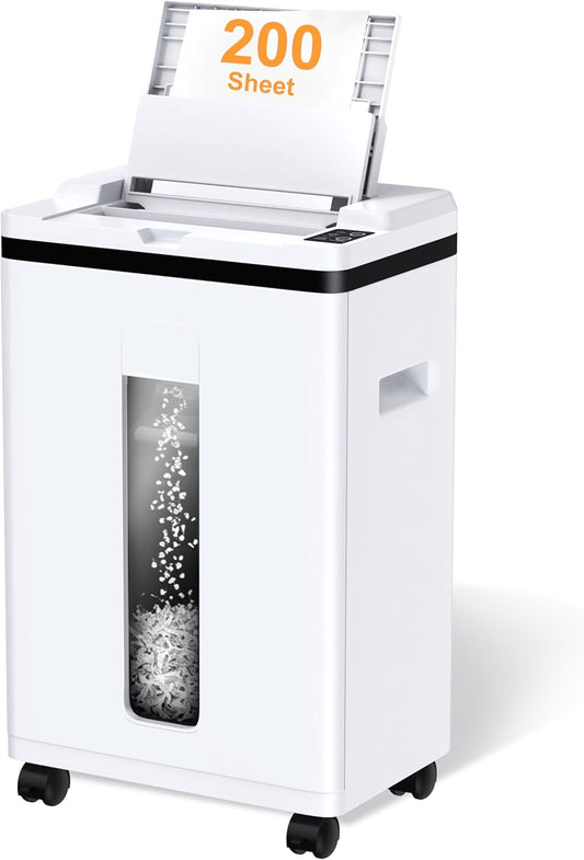 200-Sheet Auto Feed Paper Shredder Heavy Duty, 40 Min Non-Stop, Micro Cut w/ Casters, P-5 Ultra Security, 5.8 Gal