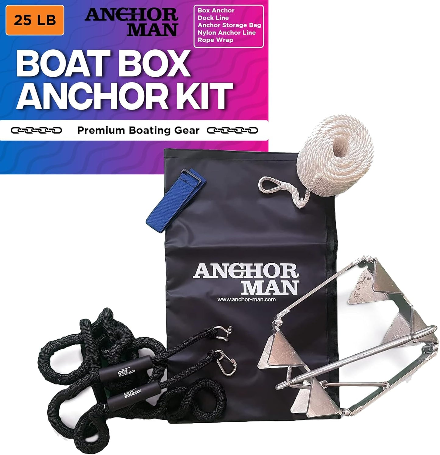 Ultimate Boat Anchor Kit, Hot Dipped Galvanized 9 Gauge Steel, 25'/ 25'+ Boats