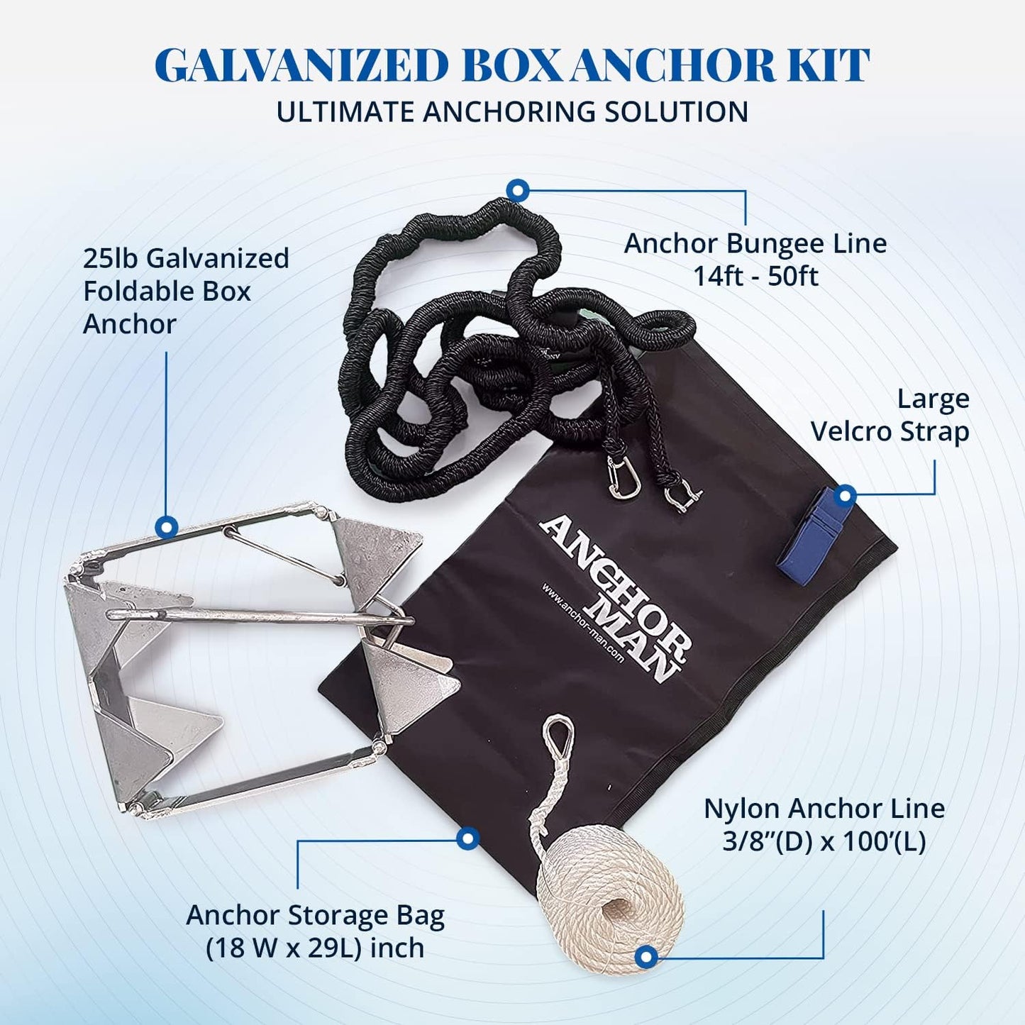 Ultimate Boat Anchor Kit, Hot Dipped Galvanized 9 Gauge Steel, 25'/ 25'+ Boats