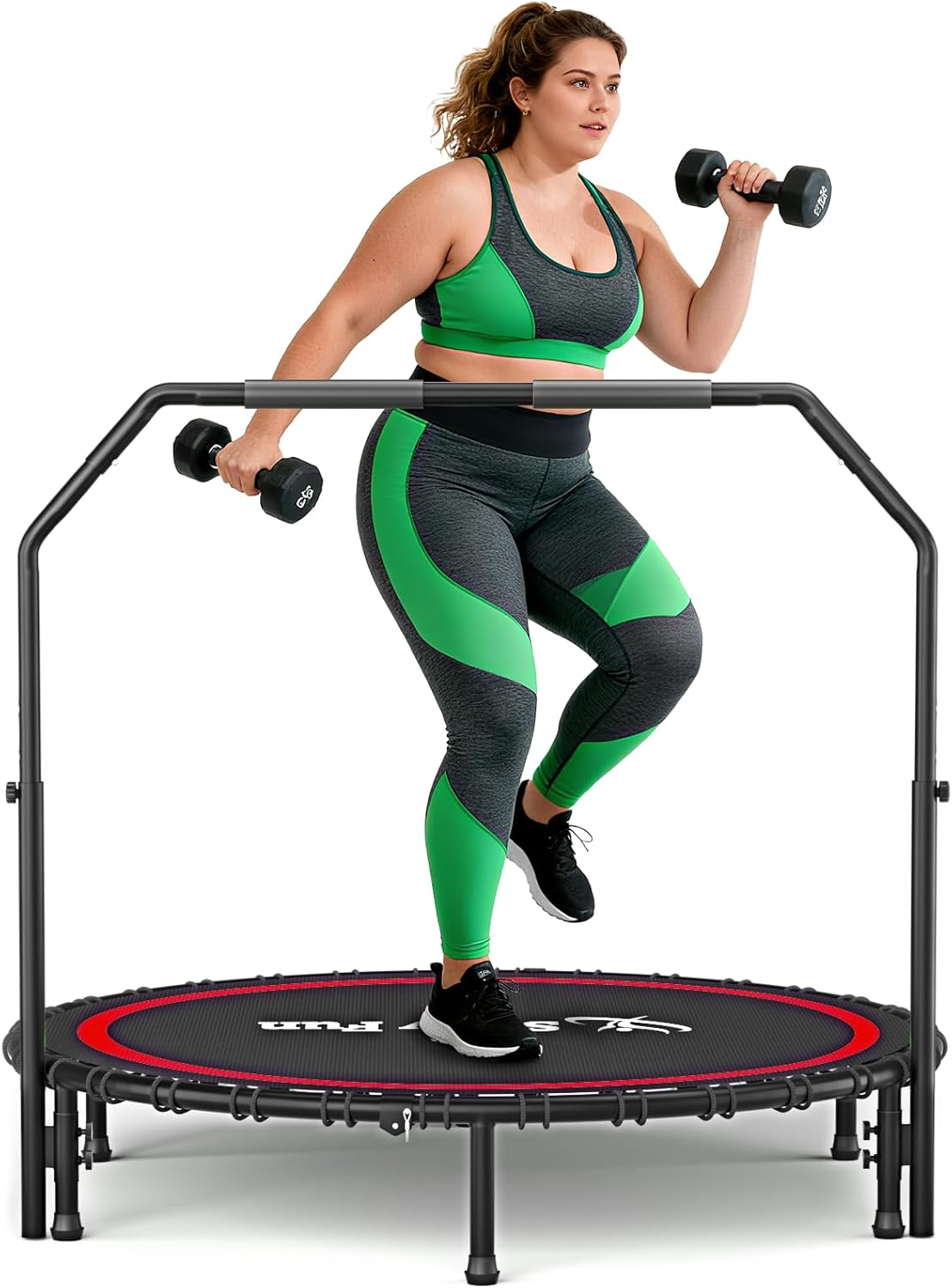 40''/45''/50'' Rebounder Trampoline for Adults, 450-550 lbs Foldable,  5-Level Adjustable Handle