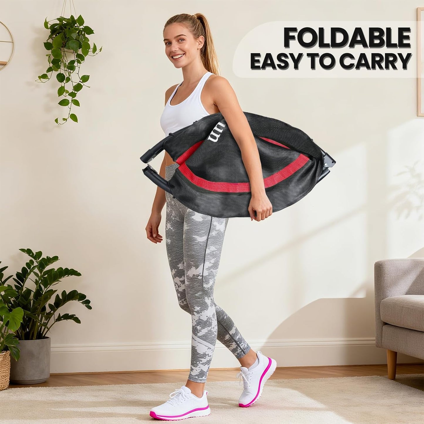 40''/45''/50'' Rebounder Trampoline for Adults, 450-550 lbs Foldable,  5-Level Adjustable Handle