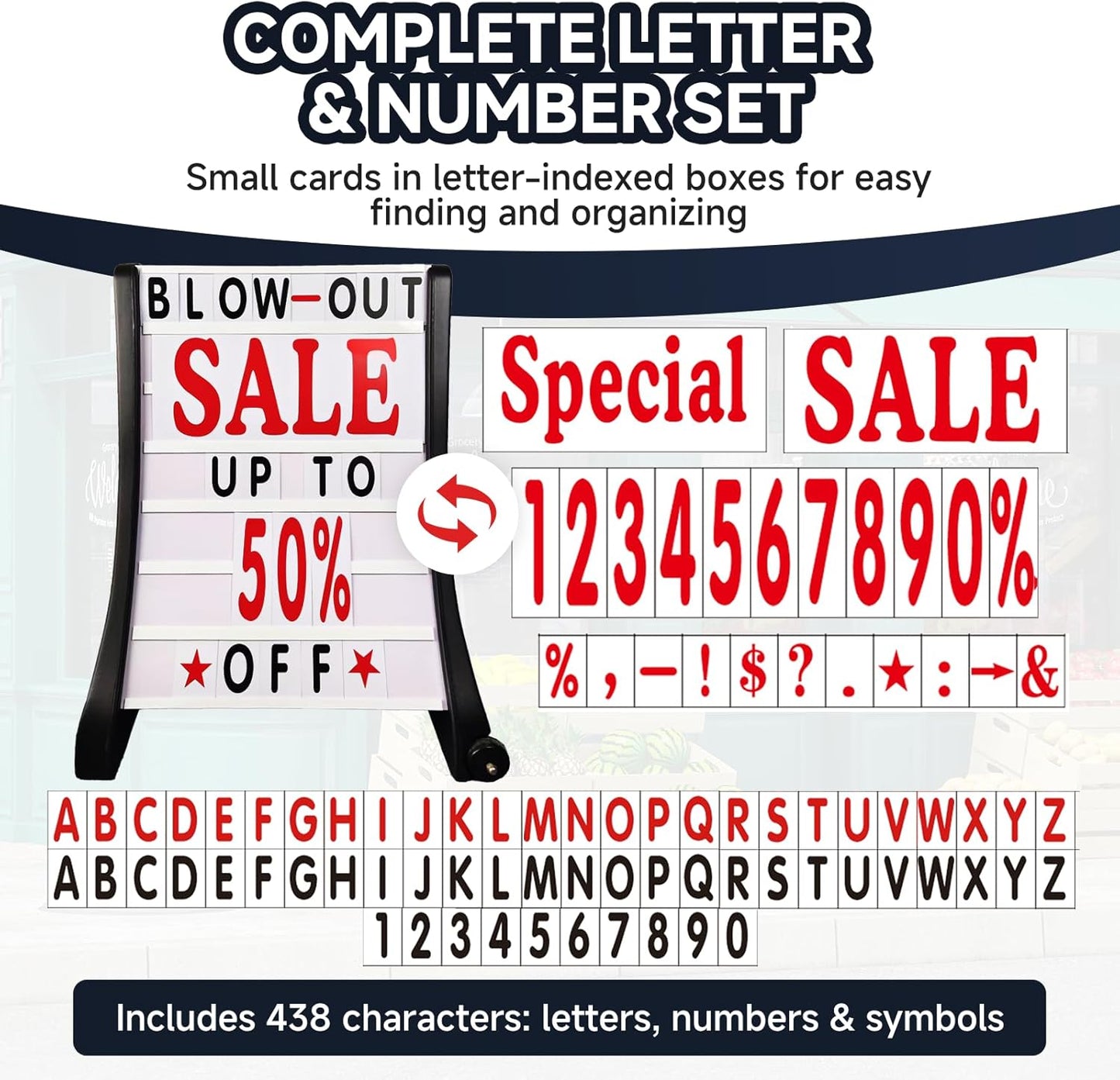 24'x39' Changeable Message Board Sidewalk Sign, Black Standing Frame w/ Wheels, Water-Fillable, Wind-Resistant