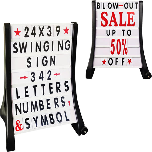 24'x39' Changeable Message Board Sidewalk Sign, Black Standing Frame w/ Wheels, Water-Fillable, Wind-Resistant