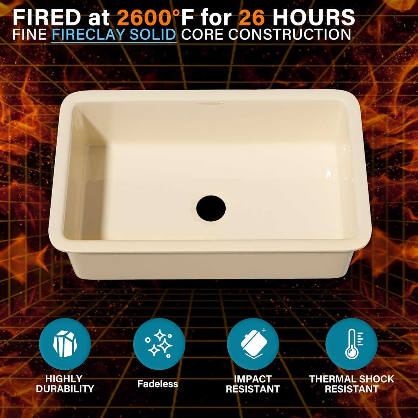 Undermount Kitchen Sink 32 x 19', Single Bowl, Dual Mount Heavy Duty Deep Basin, w Accessories 2 Types, Bone Color