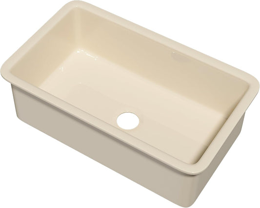 Undermount Kitchen Sink 32 x 19', Single Bowl, Dual Mount Heavy Duty Deep Basin, w Accessories 2 Types, Bone Color