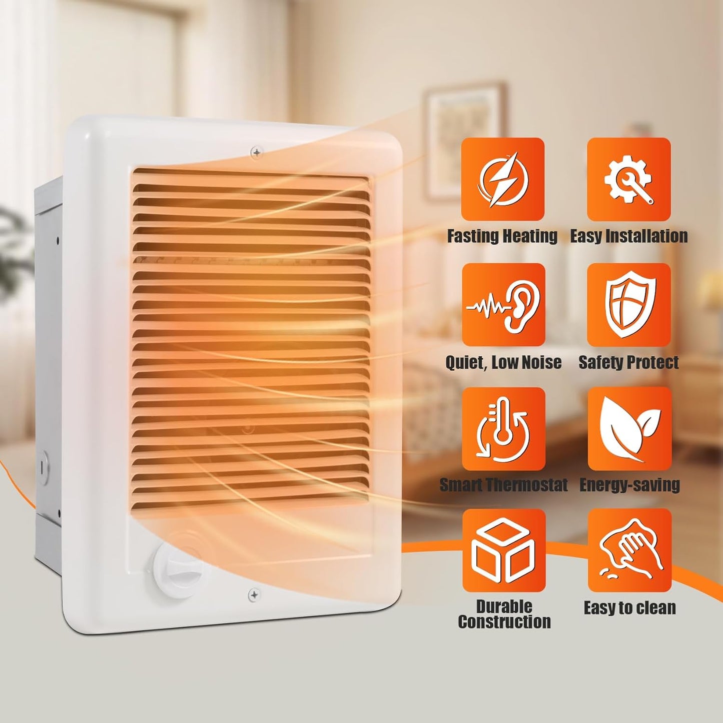 Electric Wall Heater CSC151TW Complete Unit with Adjustable Thermostat, 5120 BTU, 120 Volt, 1500 Watt