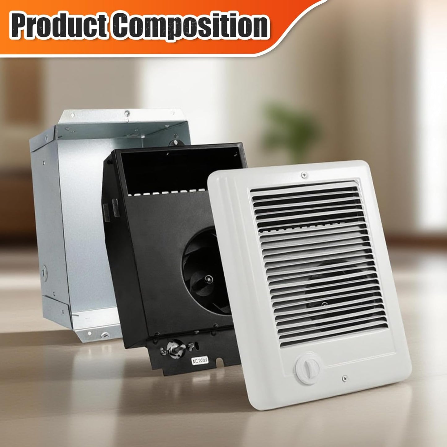 Electric Wall Heater CSC151TW Complete Unit with Adjustable Thermostat, 5120 BTU, 120 Volt, 1500 Watt
