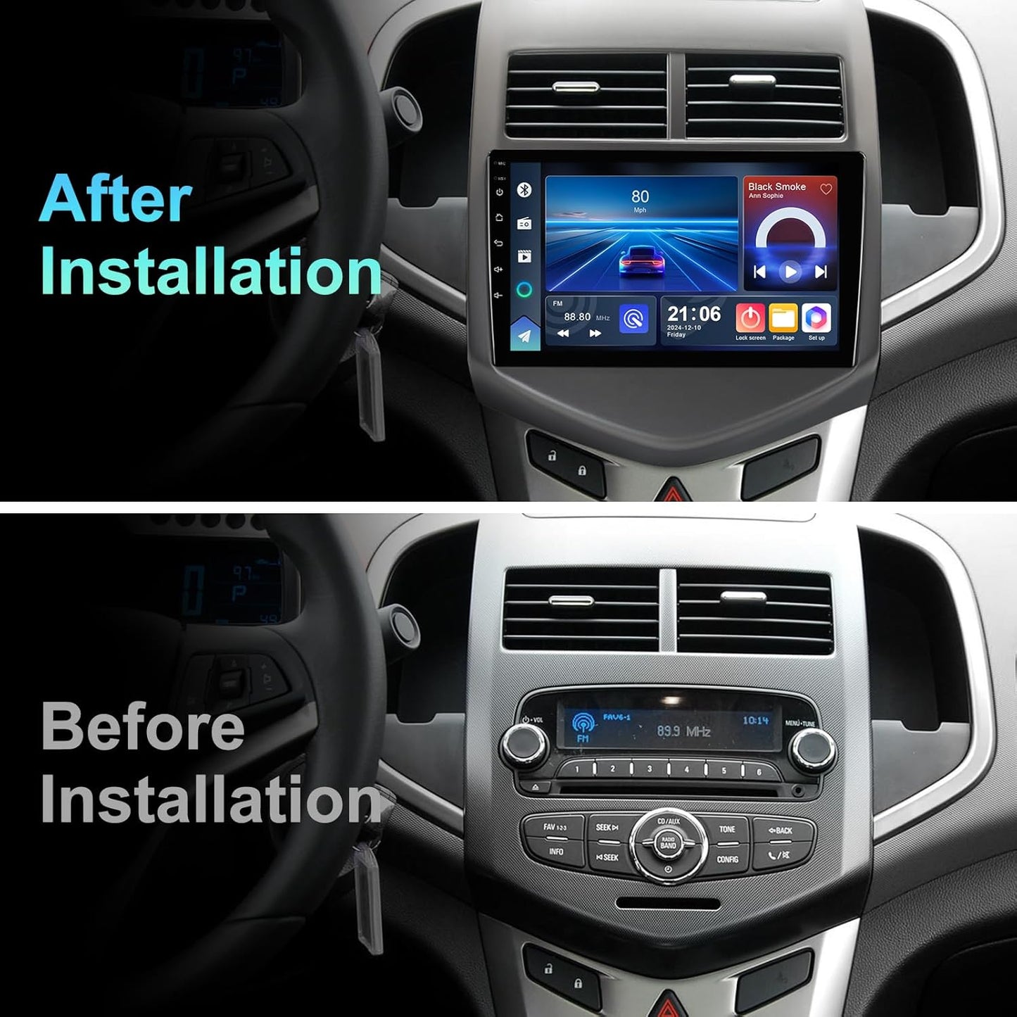 Android 14 Double Din Car Stereo for Chevrolet Sonic Aveo 2011-2015 with 9' Touchscreen, Wireless Carplay/Android