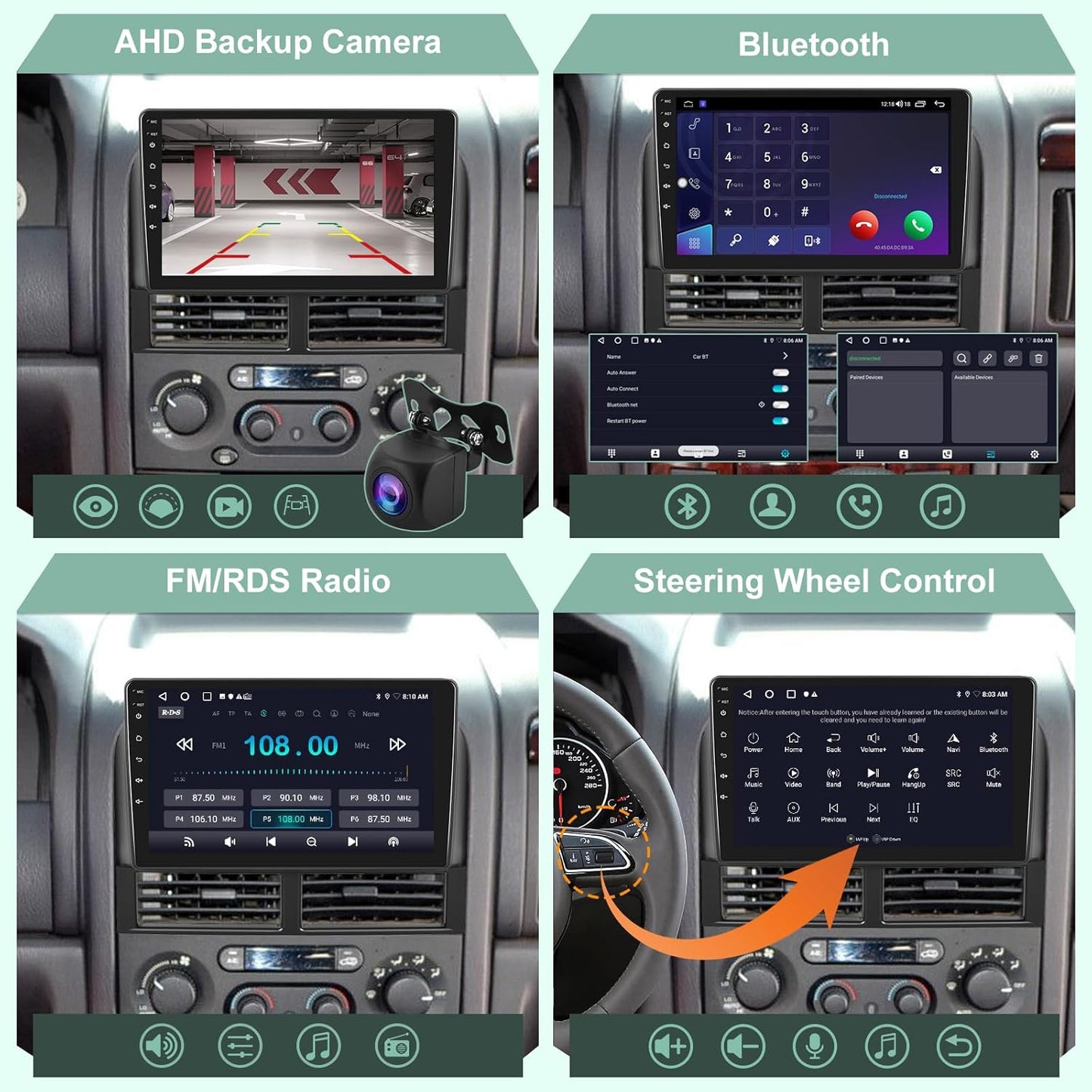 2+64G Radio for Jeep Grand Cherokee Radio 1999-2004, 9' Android Touch Screen, Carplay/Android Auto