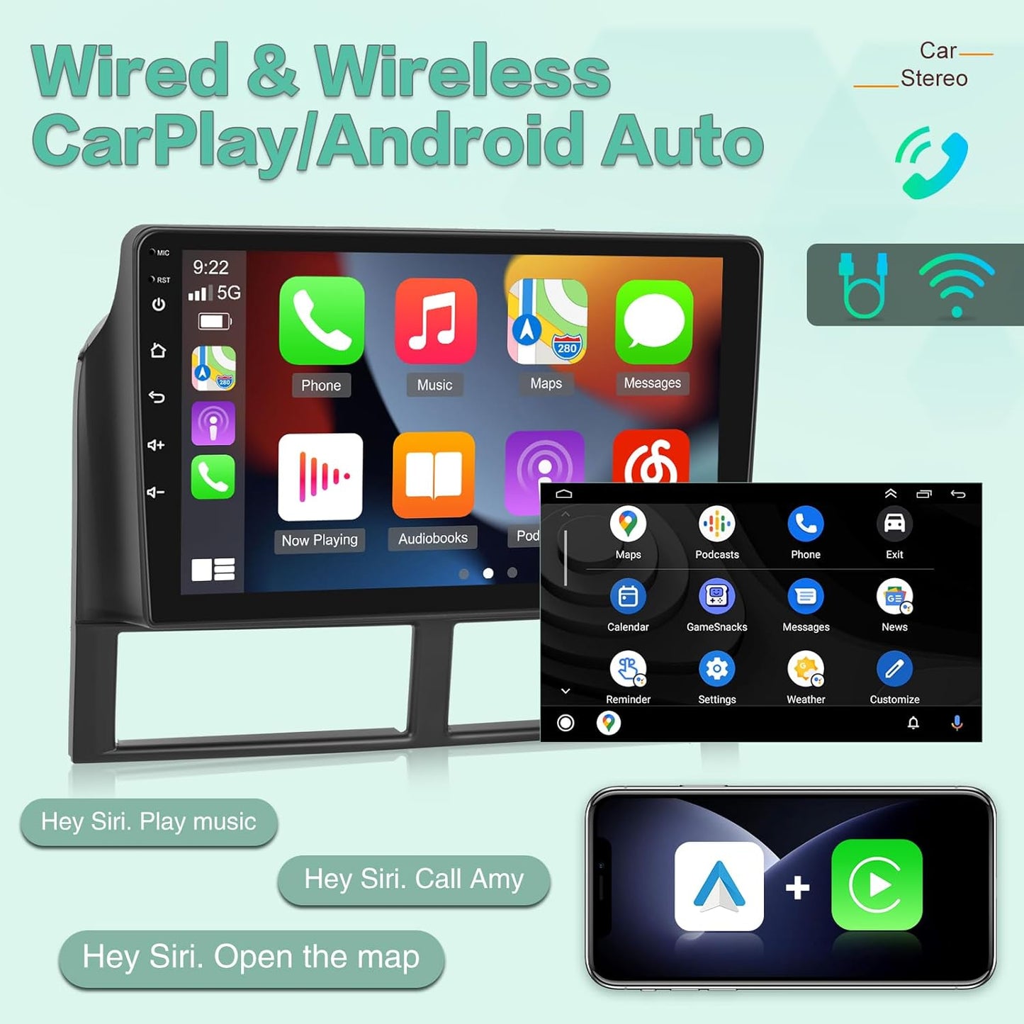 2+64G Radio for Jeep Grand Cherokee Radio 1999-2004, 9' Android Touch Screen, Carplay/Android Auto