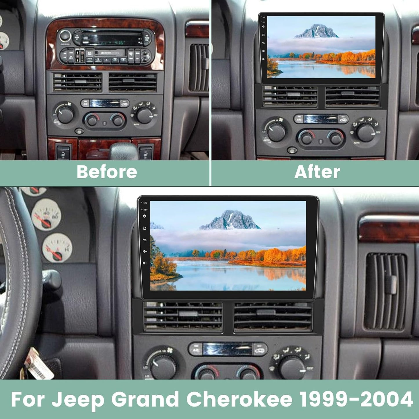 2+64G Radio for Jeep Grand Cherokee Radio 1999-2004, 9' Android Touch Screen, Carplay/Android Auto