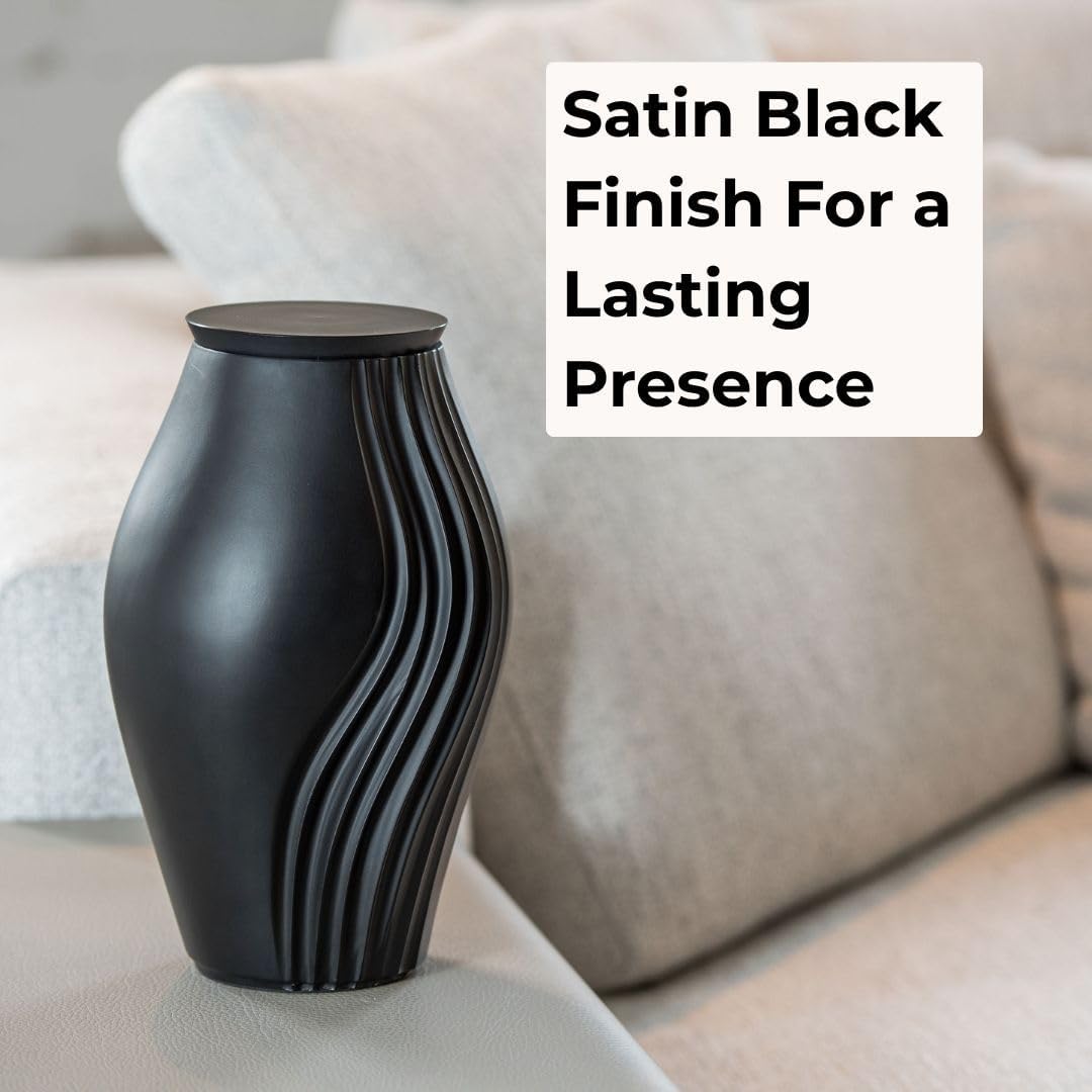 Essence Black Cremation Urn for Human Ashes, Handcrafted Aluminum with Satin Black Finish, Secure Screw-Top Lid