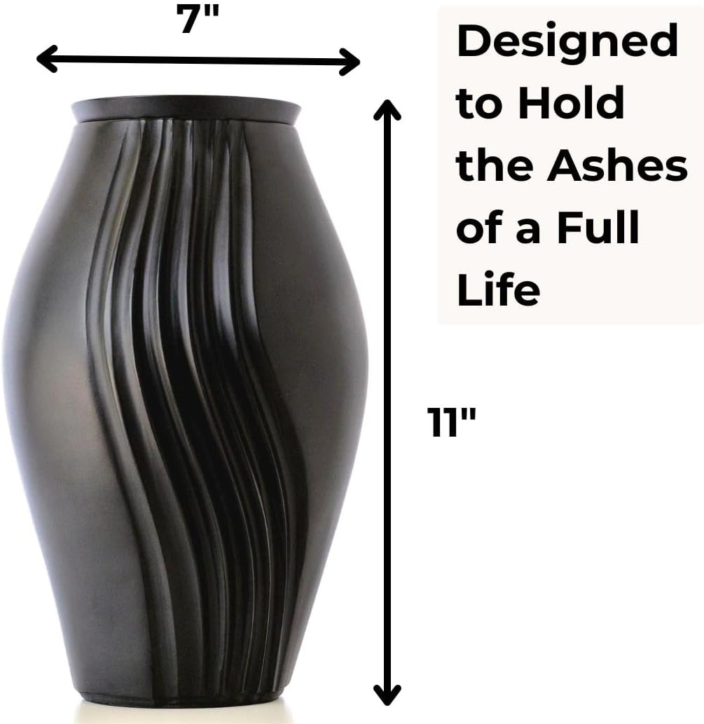 Essence Black Cremation Urn for Human Ashes, Handcrafted Aluminum with Satin Black Finish, Secure Screw-Top Lid