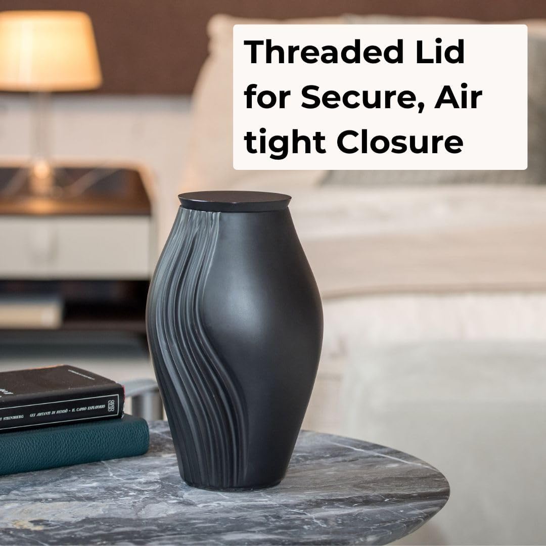 Essence Black Cremation Urn for Human Ashes, Handcrafted Aluminum with Satin Black Finish, Secure Screw-Top Lid