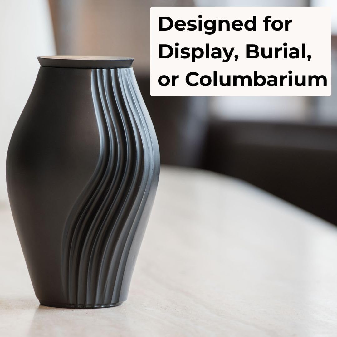 Essence Black Cremation Urn for Human Ashes, Handcrafted Aluminum with Satin Black Finish, Secure Screw-Top Lid