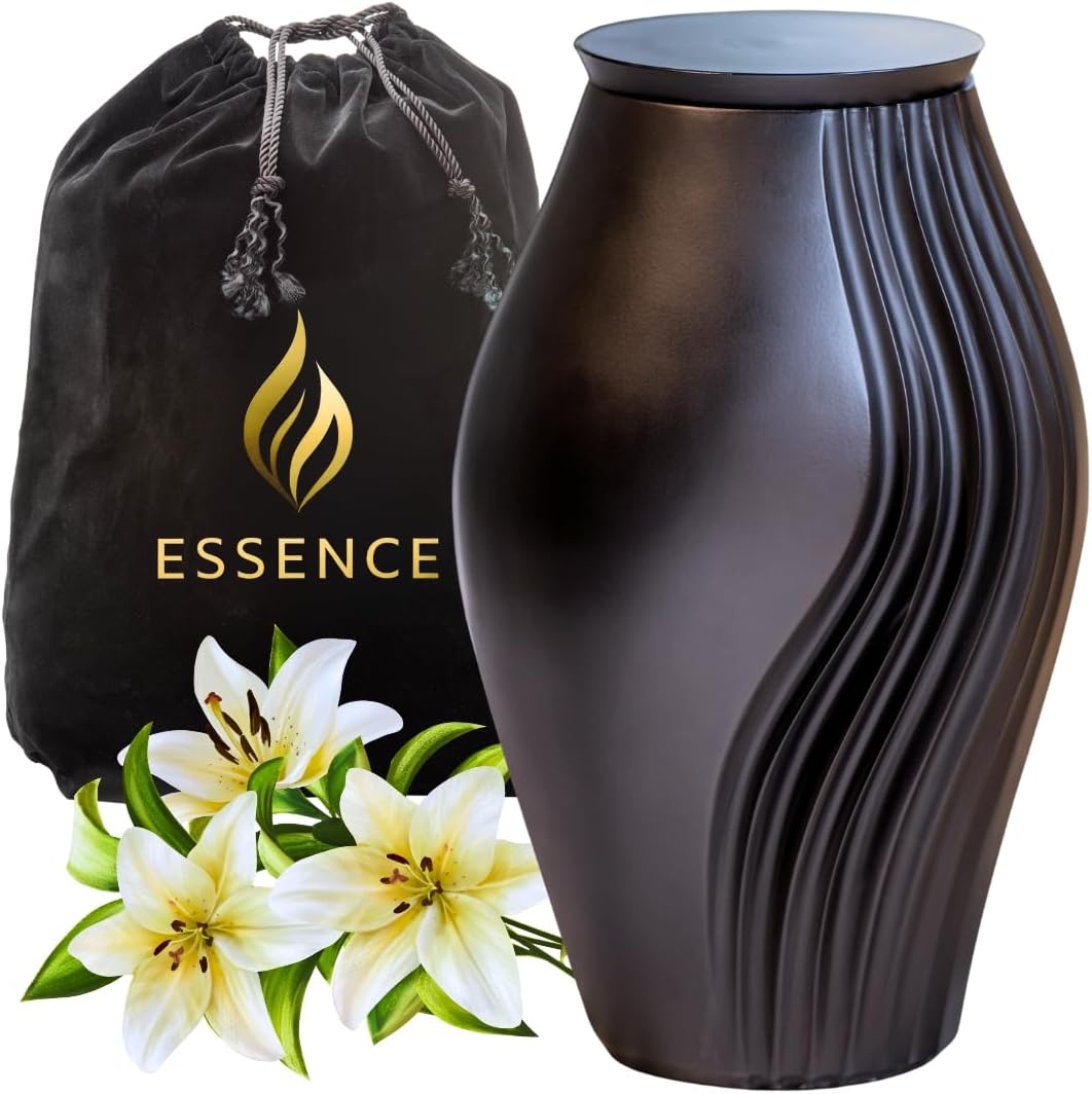 Essence Black Cremation Urn for Human Ashes, Handcrafted Aluminum with Satin Black Finish, Secure Screw-Top Lid