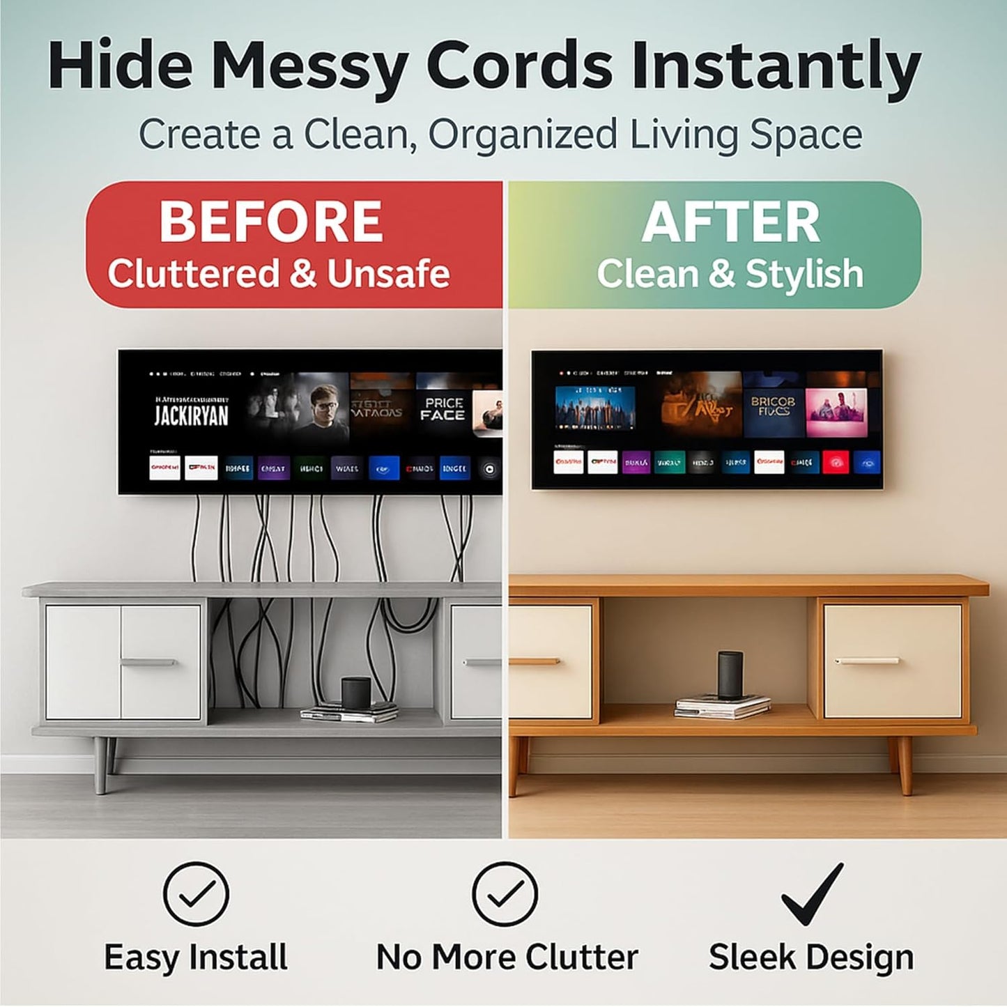 in Wall Cable Management Kit for TV & Soundbar, Cord Hiding for Wall, Includes Power & Low Voltage Cable