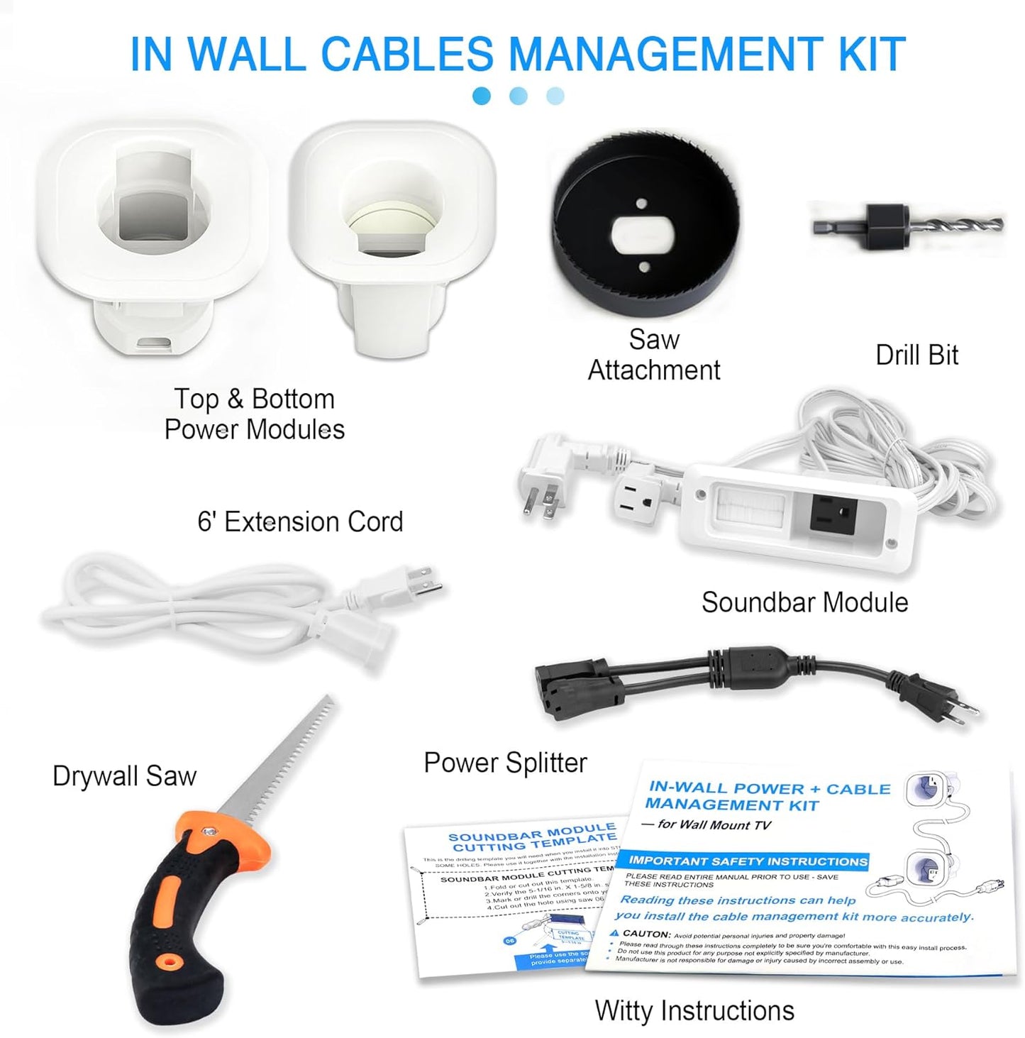 in Wall Cable Management Kit for TV & Soundbar, Cord Hiding for Wall, Includes Power & Low Voltage Cable