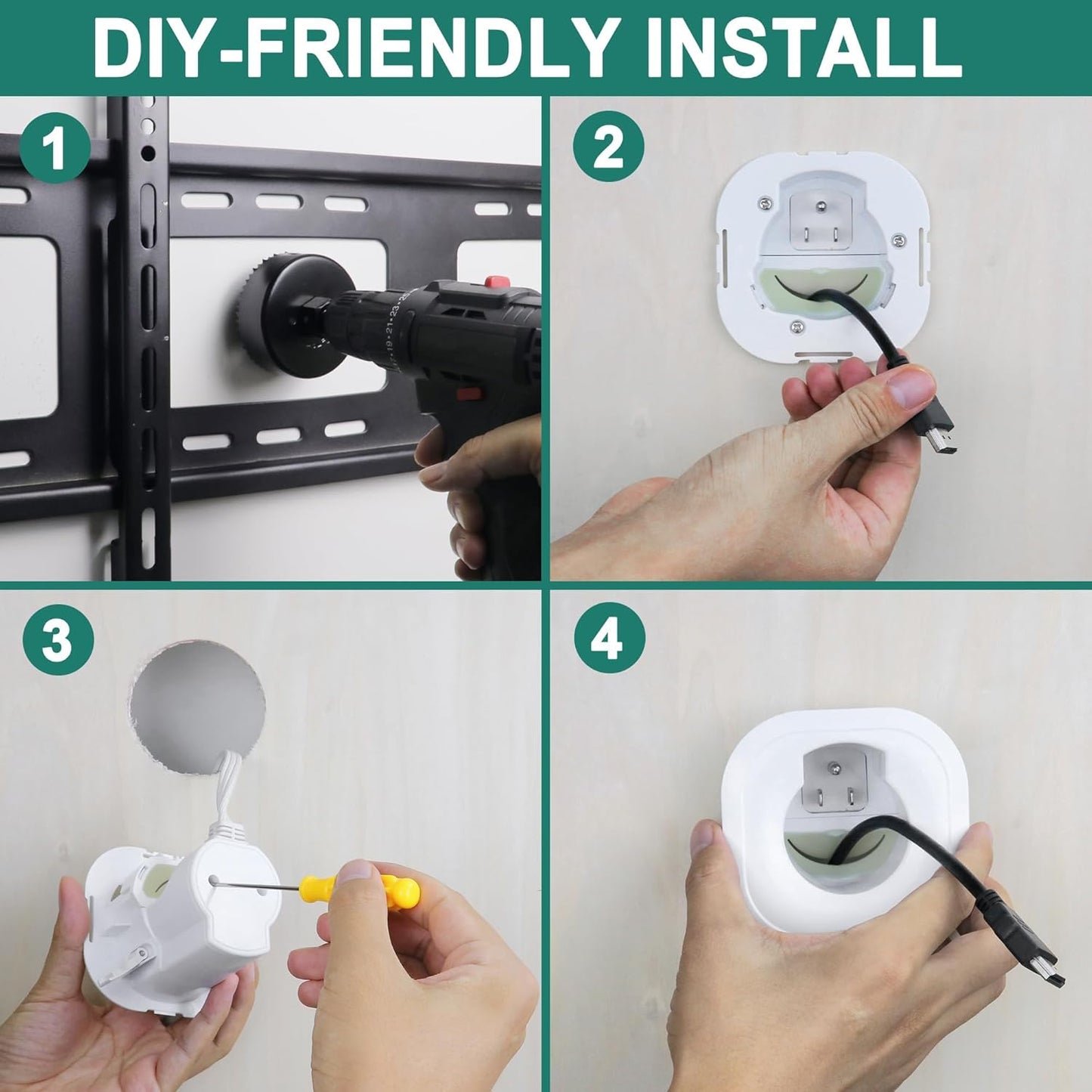 in Wall Cable Management Kit for TV & Soundbar, Cord Hiding for Wall, Includes Power & Low Voltage Cable