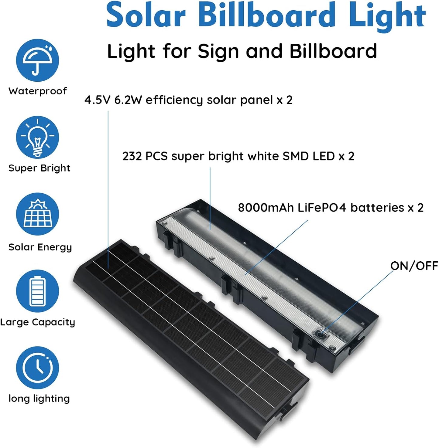 Solar Sign Lights Outdoor,16000mah 464 Led Billboard Lights, Waterproof, for Real Estate Signs, Business, Ads