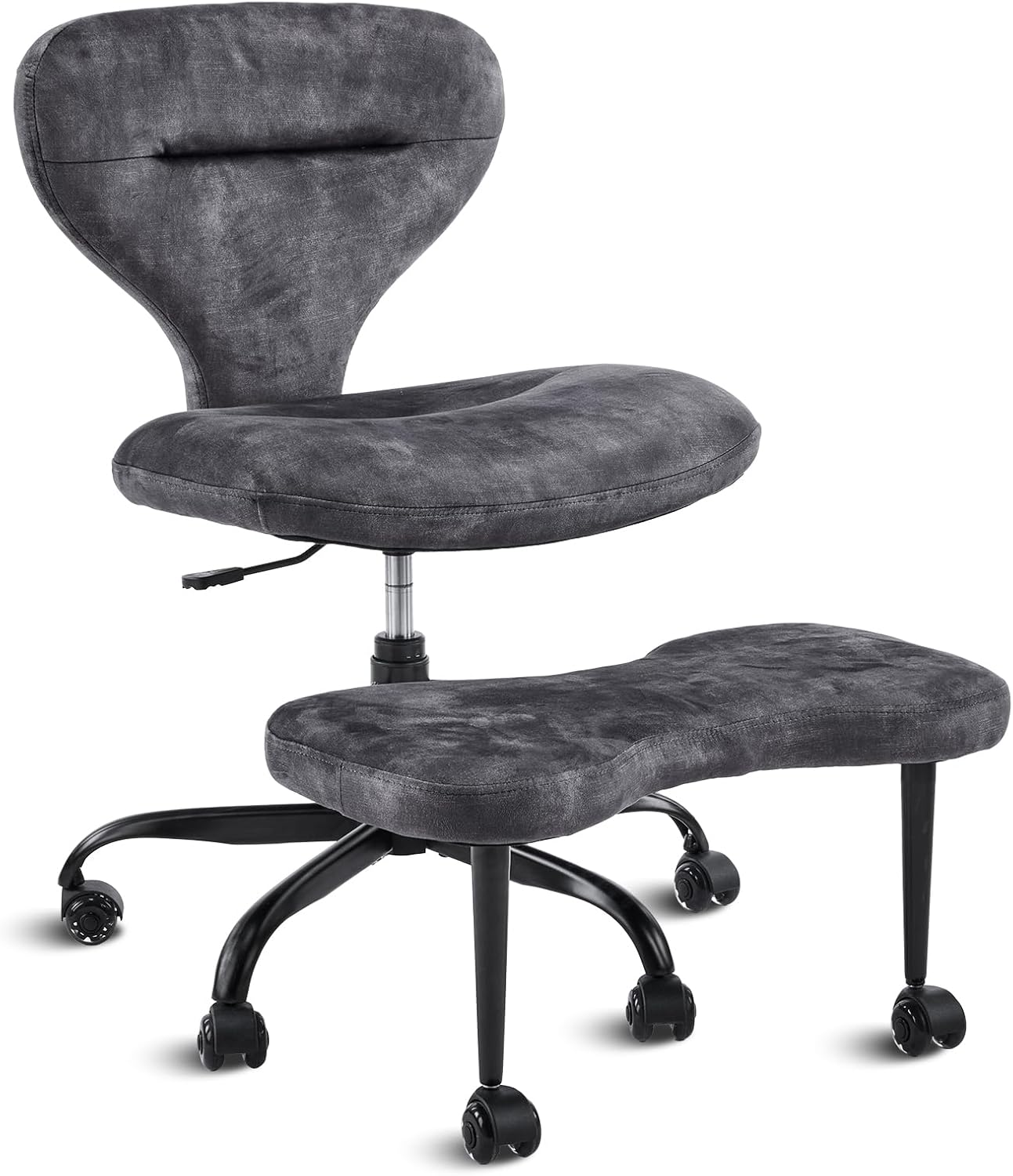 Ergonomic Cross Legged Office Chair and ADHD Meditation Chair w/ Silent Wheels, Storage Pockets, Velvet Fabric, Grey