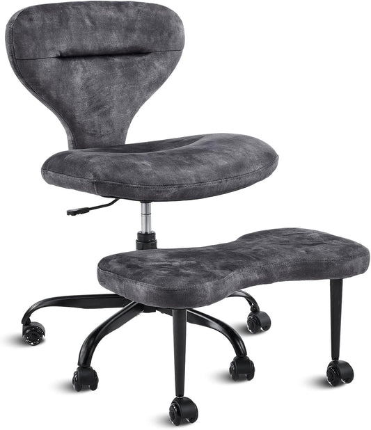 Ergonomic Cross Legged Office Chair and ADHD Meditation Chair w/ Silent Wheels, Storage Pockets, Velvet Fabric, Grey