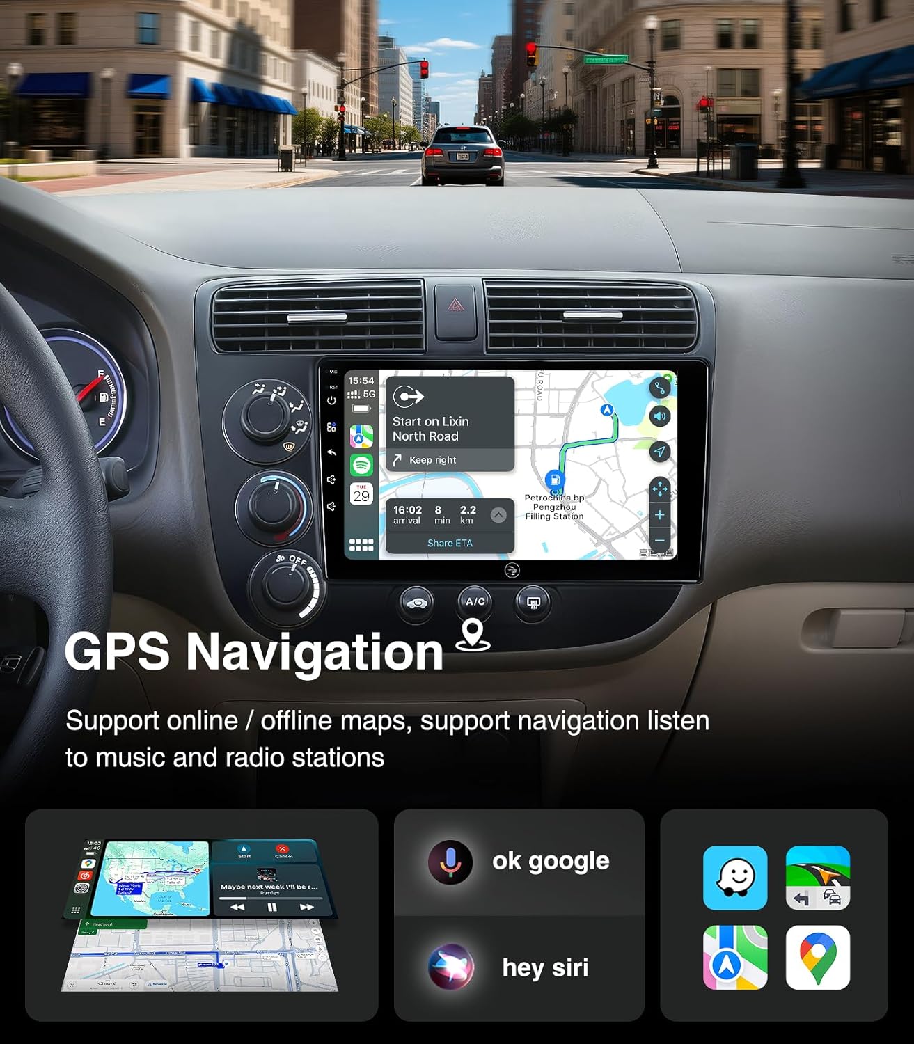 9' Touchscreen Car Stereo Radio for Honda Civic 2001-2005, with Wireless CarPlay Android Auto, Backup Camera, Mic