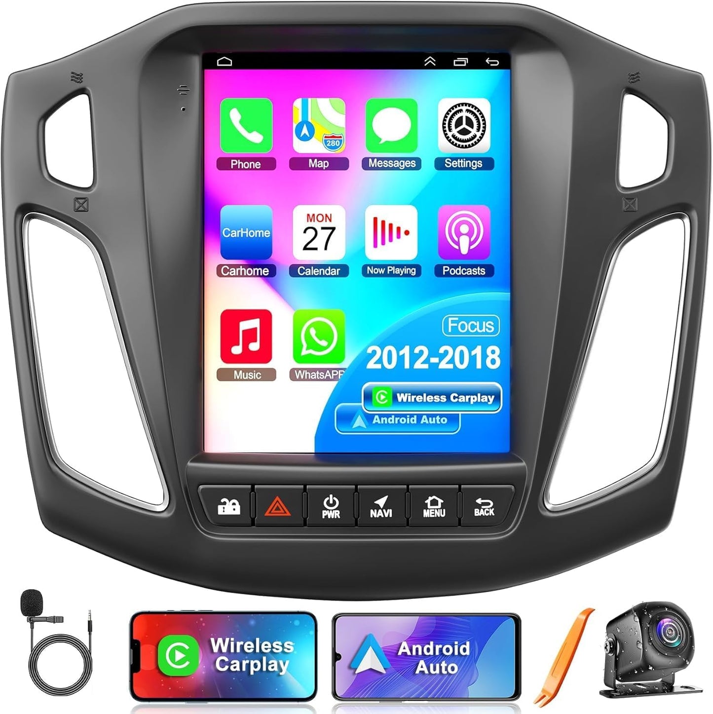 Car Radio for Ford Focus 2012-2018, 10.4 Inch IPS Touch Screen, with Wireless Carplay/Android