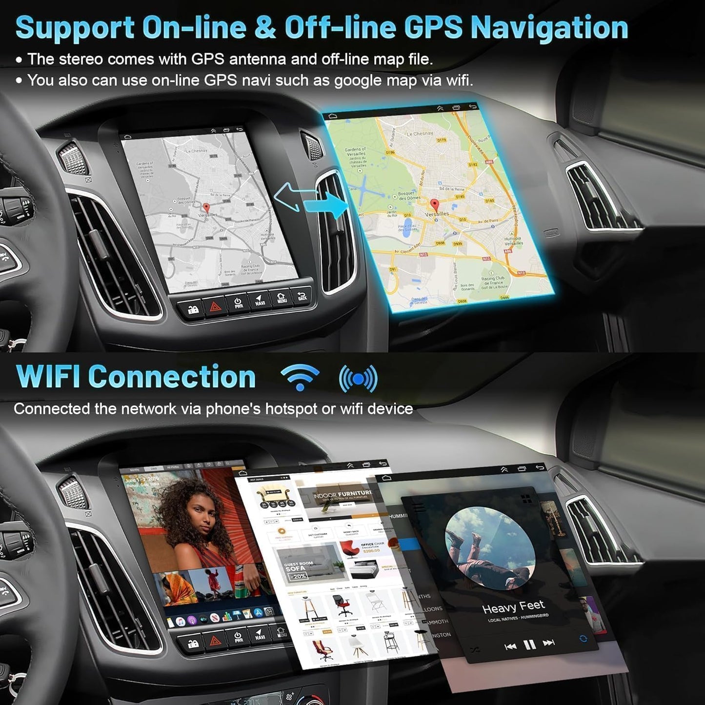 Car Radio for Ford Focus 2012-2018, 10.4 Inch IPS Touch Screen, with Wireless Carplay/Android