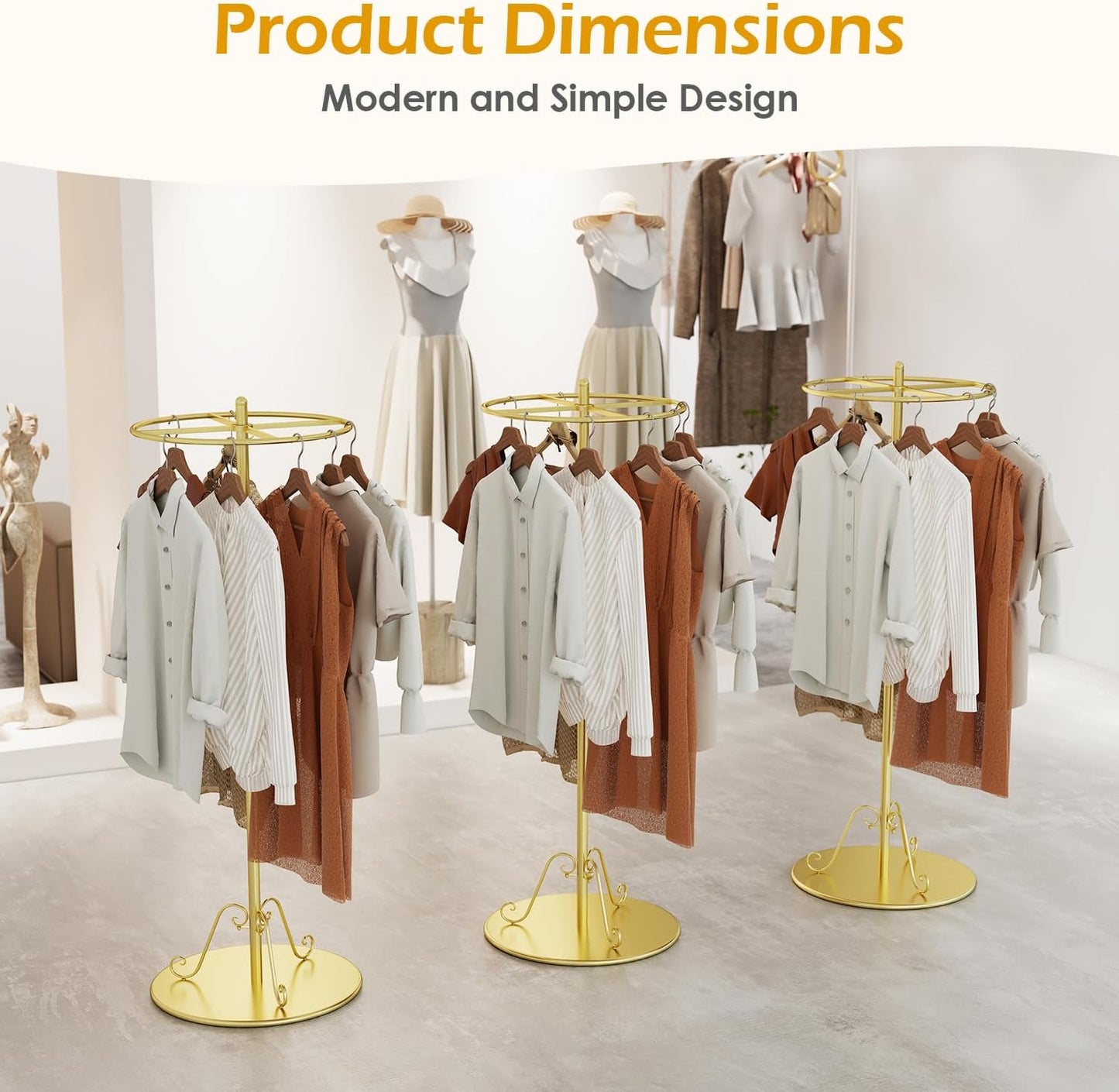 360° Rotating Clothing Rack, Round Commercial Floor Standing Garment Retail Iron Display Stand for Mall