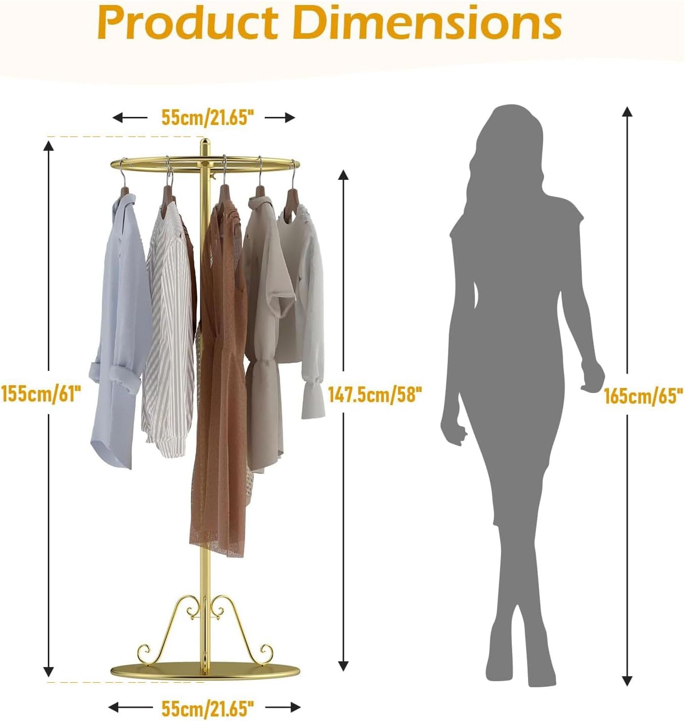 360° Rotating Clothing Rack, Round Commercial Floor Standing Garment Retail Iron Display Stand for Mall