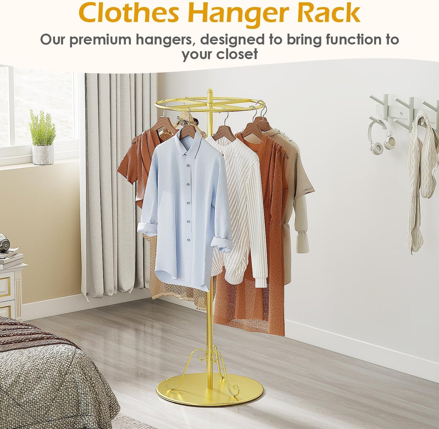 360° Rotating Clothing Rack, Round Commercial Floor Standing Garment Retail Iron Display Stand for Mall