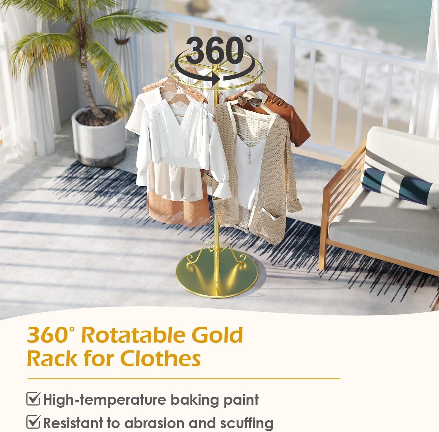 360° Rotating Clothing Rack, Round Commercial Floor Standing Garment Retail Iron Display Stand for Mall