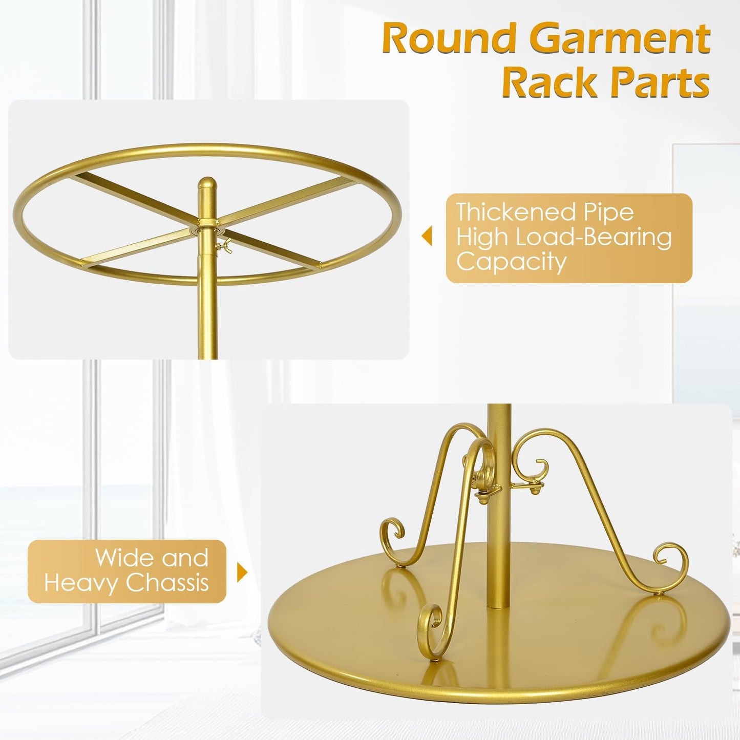 360° Rotating Clothing Rack, Round Commercial Floor Standing Garment Retail Iron Display Stand for Mall