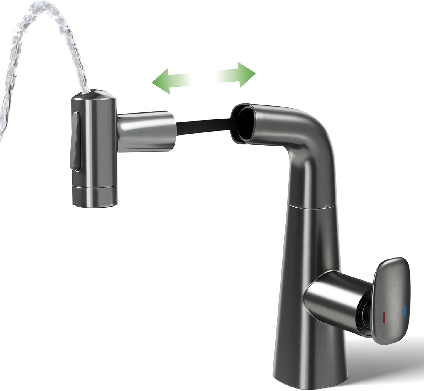 Rotatable Bar Sink Faucet, Upward Rinse, Lift & 360° Rotation, 10' Retractable Hose, Stainless Steel