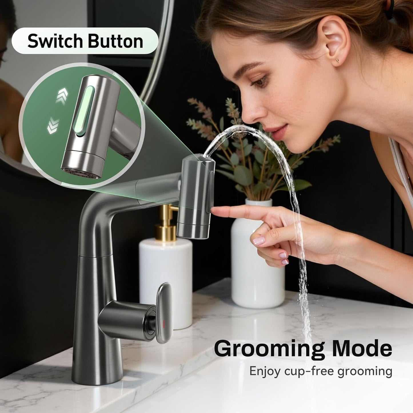 Rotatable Bar Sink Faucet, Upward Rinse, Lift & 360° Rotation, 10' Retractable Hose, Stainless Steel