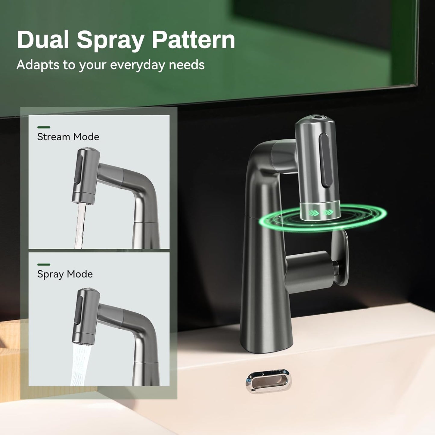 Rotatable Bar Sink Faucet, Upward Rinse, Lift & 360° Rotation, 10' Retractable Hose, Stainless Steel
