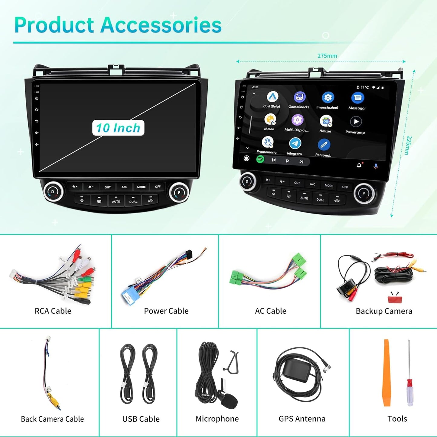 Car Radio Stereo for Honda Accord 7th gen 2003-2007, Wireless CarPlay & Android Auto, 10-Inch IPS Touchscreen