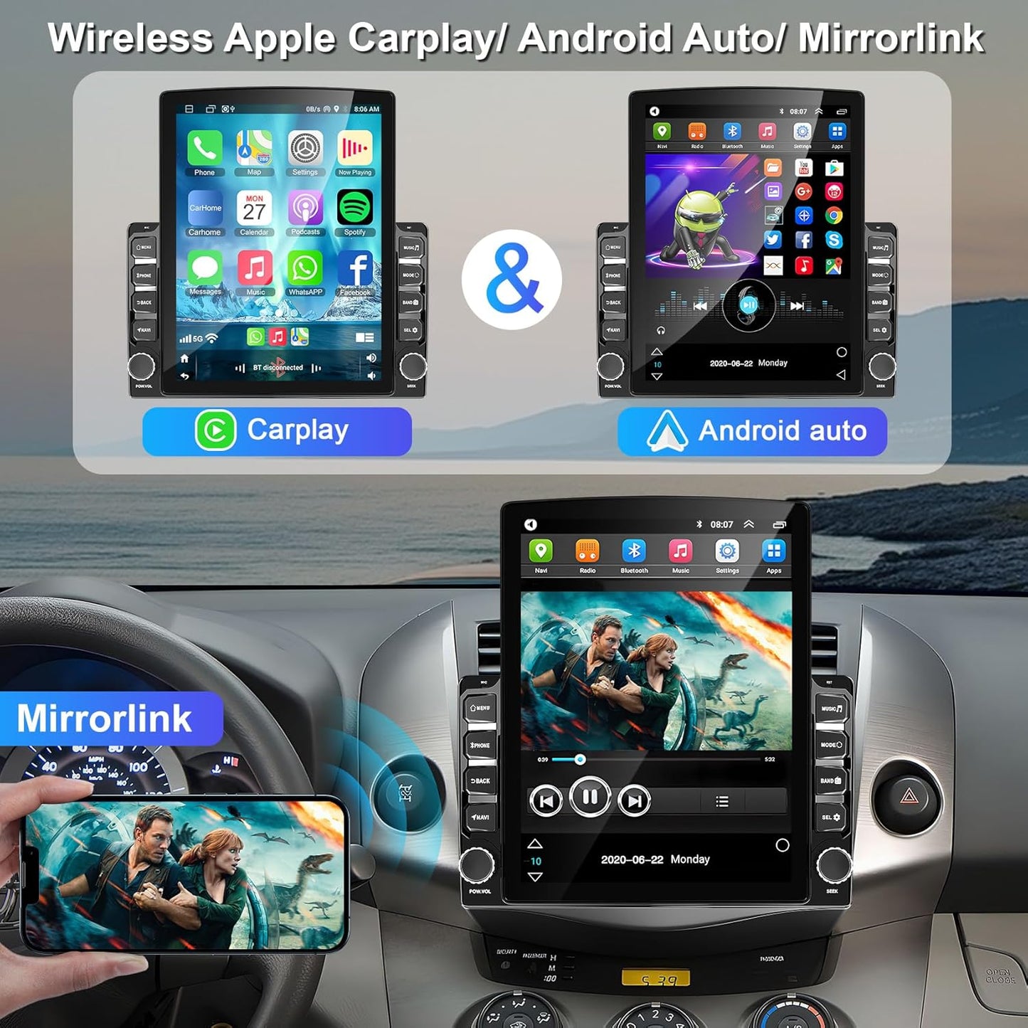 Double din car Radio Universal 9.7' Touch Screen Head Unit, Support Wireless carplay Android