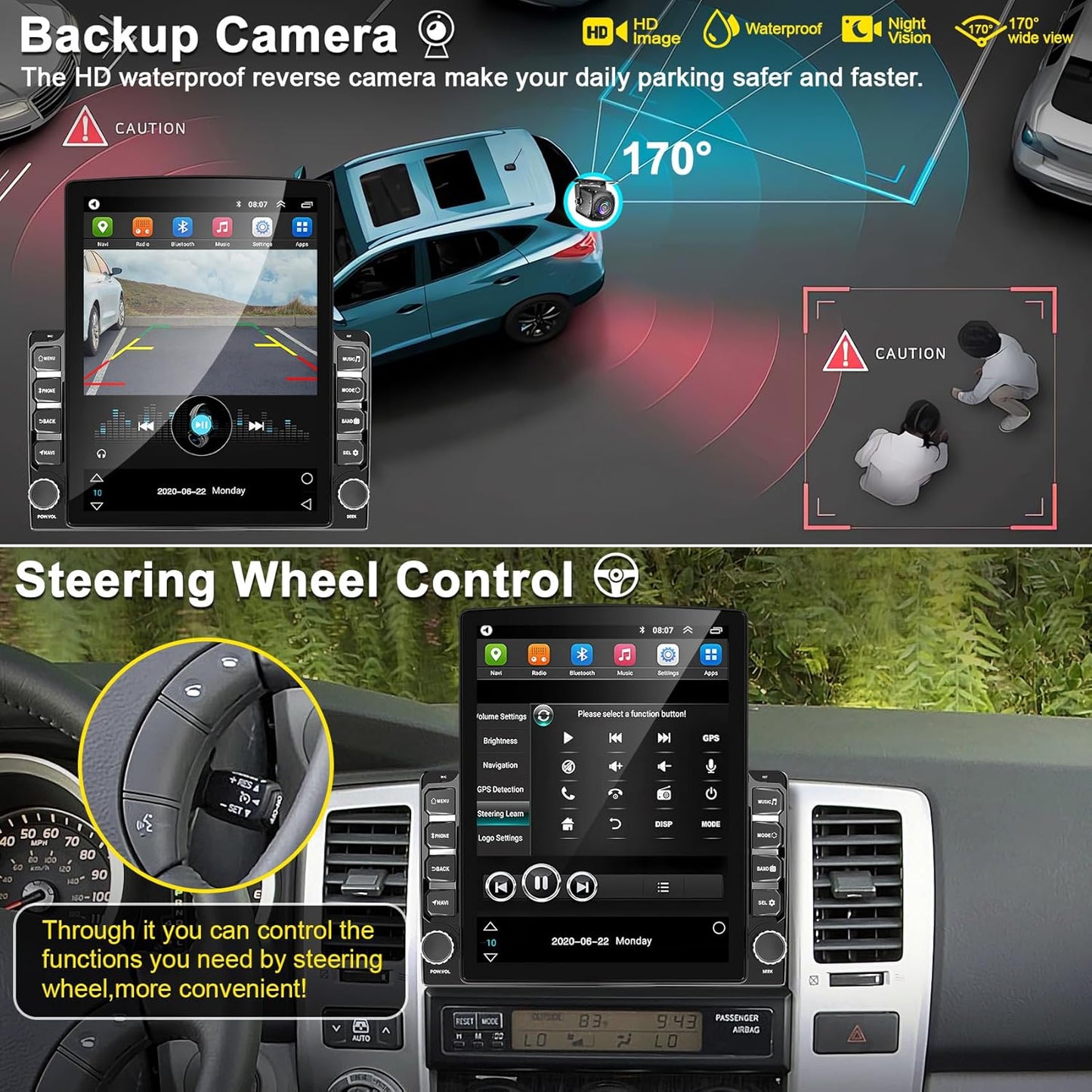 Double din car Radio Universal 9.7' Touch Screen Head Unit, Support Wireless carplay Android