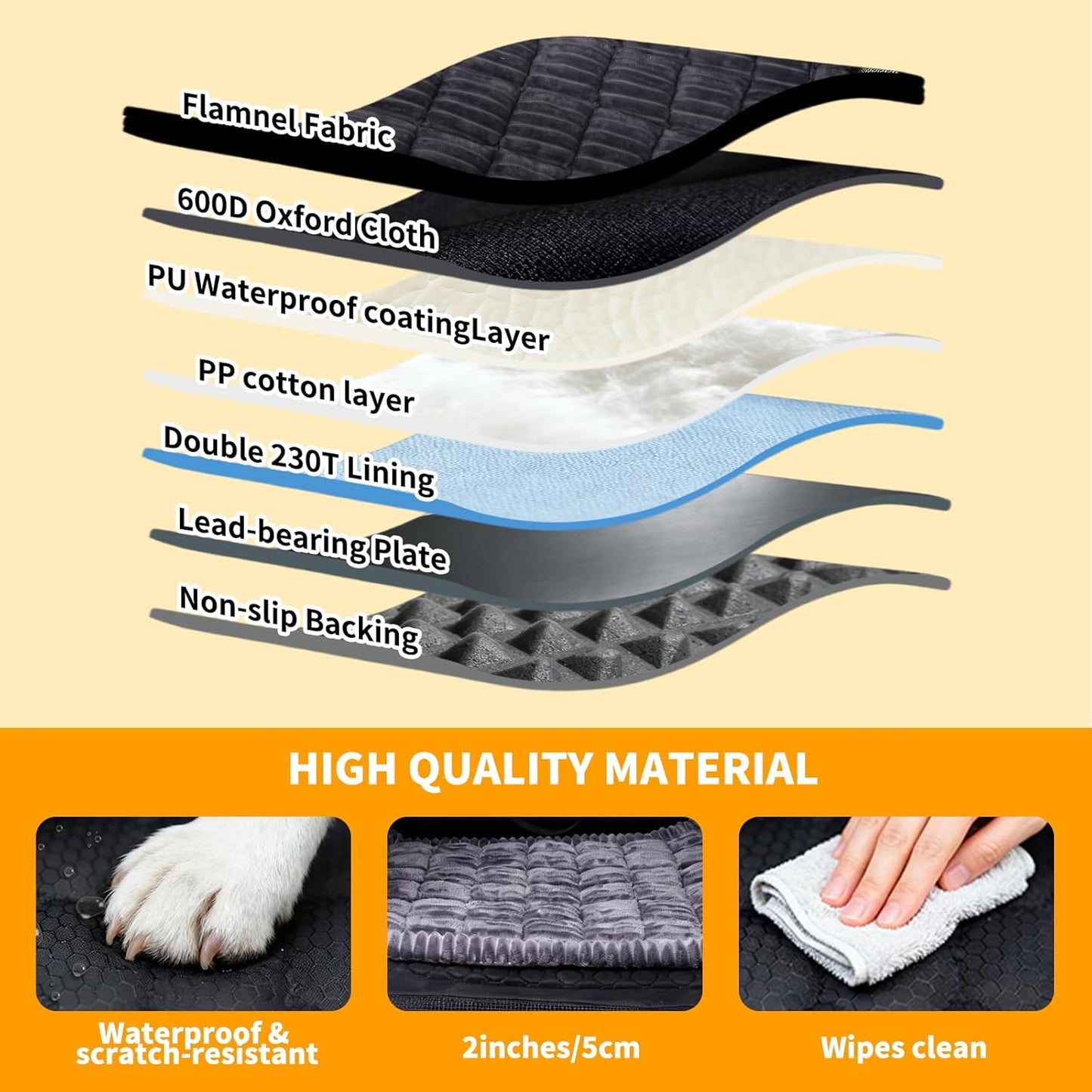 XL Large Dog Car Seat Cover with Dog Bed Mat for Back Seat Half, Waterproof Hard Bottom, Single Seat Hammock