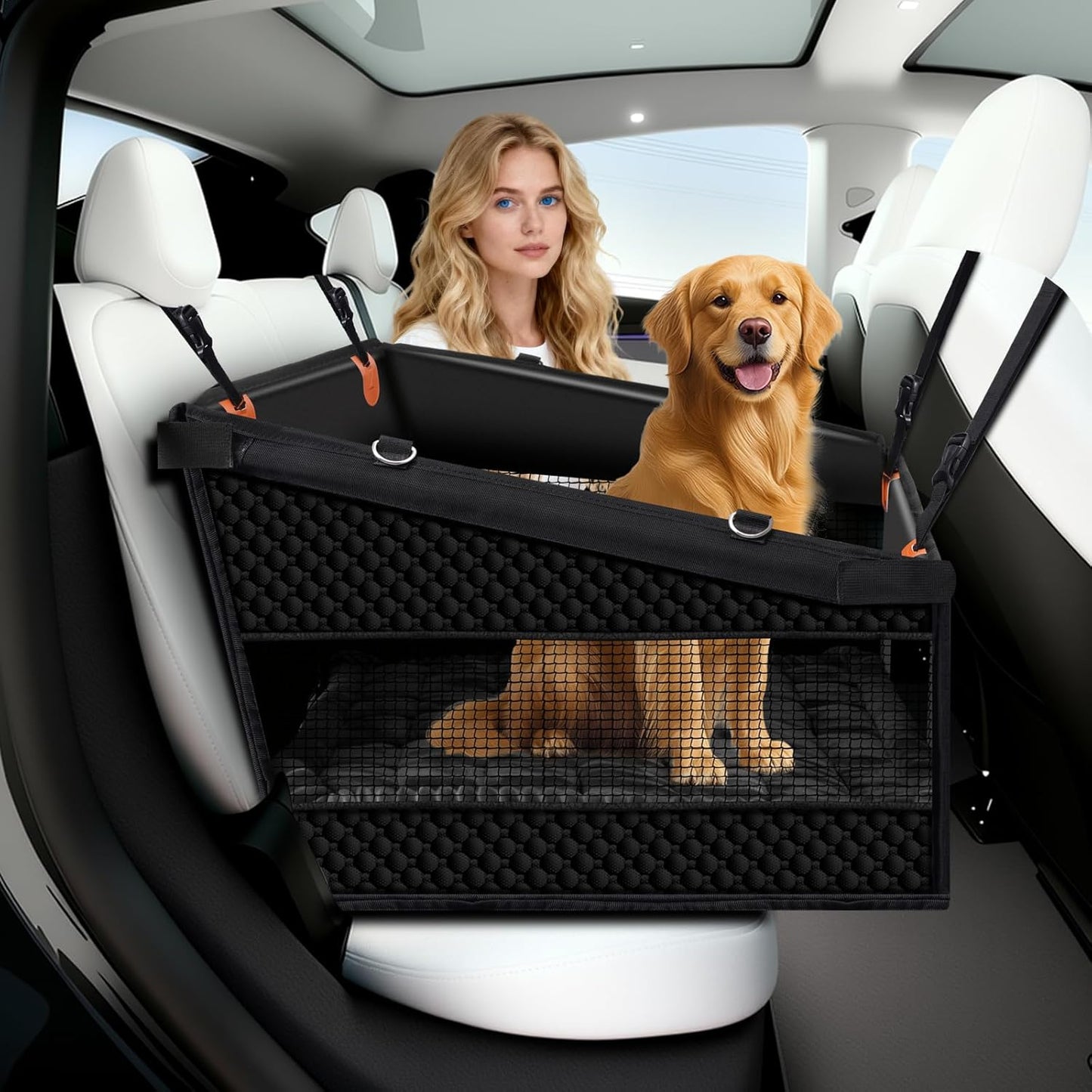 XL Large Dog Car Seat Cover with Dog Bed Mat for Back Seat Half, Waterproof Hard Bottom, Single Seat Hammock